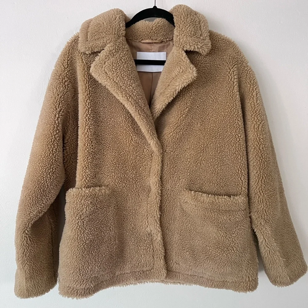 Stand Studio Tan Teddy Coat - The Marina Jacket In Sand - Picture 5 of 9